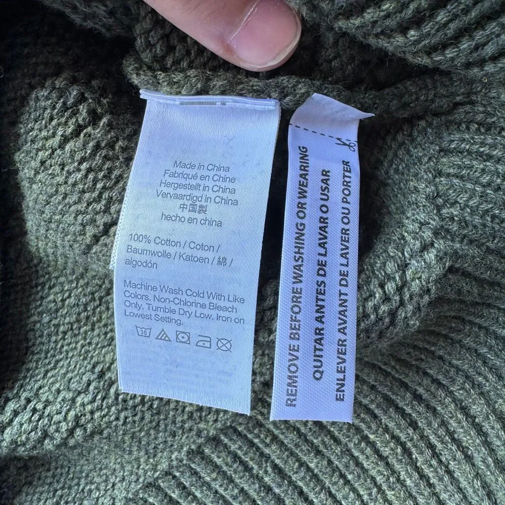 J Crew Re-Imagined Green Chunky Cotton Knit Crewneck Sweater